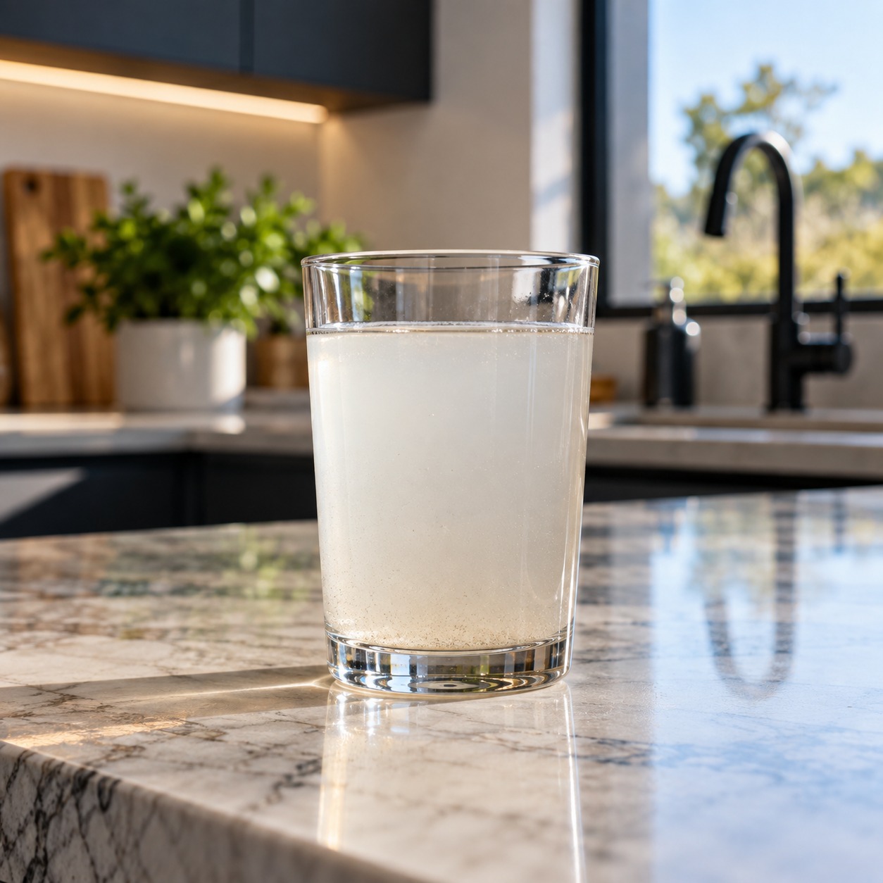 Cloudy water in a clear glass