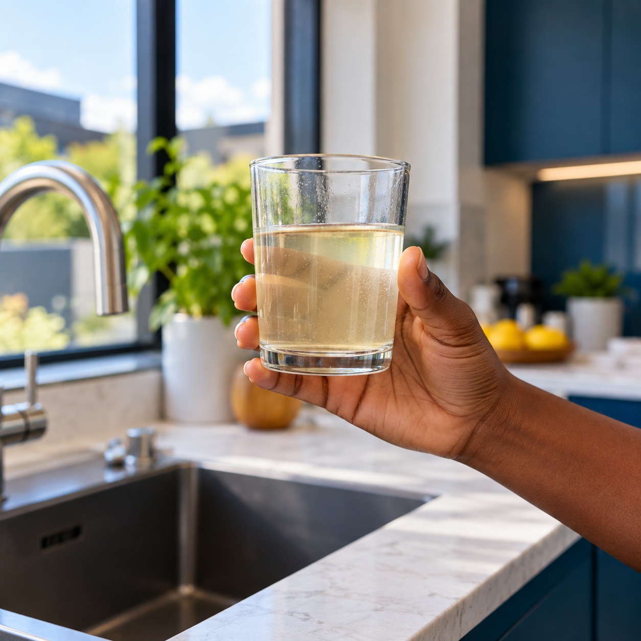 Person checking water taste or odour