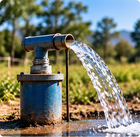Clear water flowing from a borehole outlet
