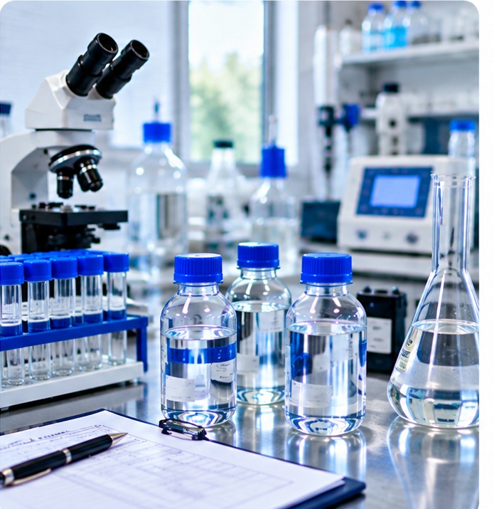 Water samples and analytical equipment in an accredited laboratory environment